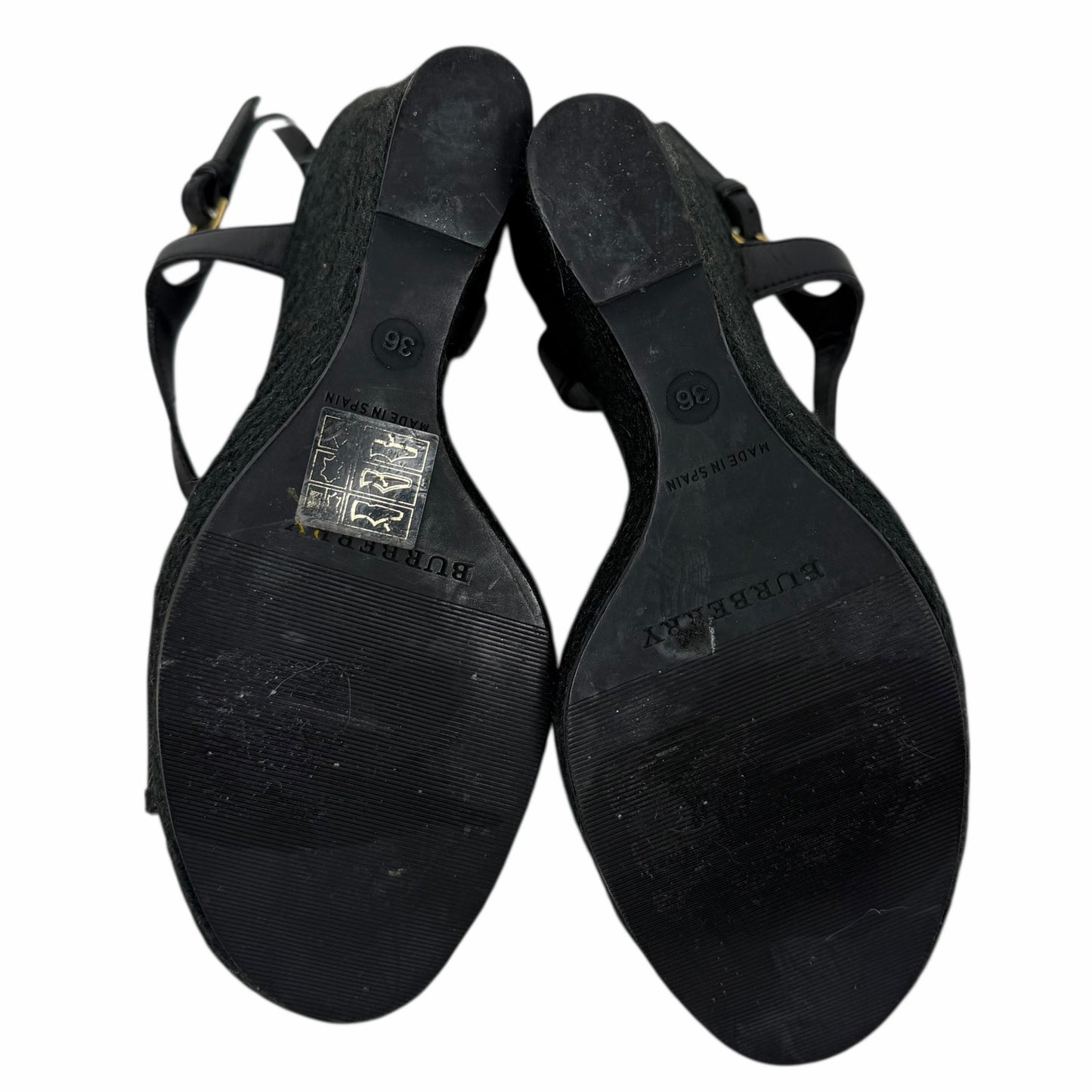 Burberry Nova Check Laleham Leather Wedge Espadrille Sandal Size 36