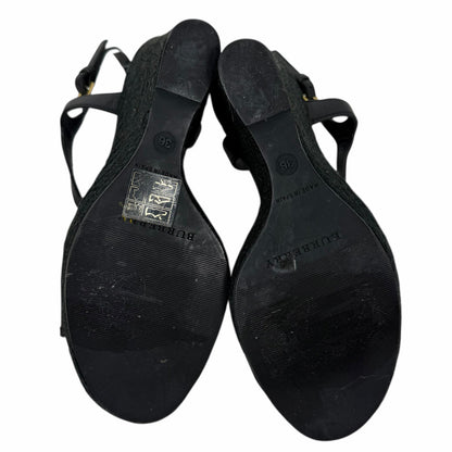 Burberry Nova Check Laleham Leather Wedge Espadrille Sandal Size 36