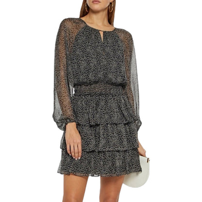 Cinq a Sept Annabel Silk Mini Dress Printed Tiered Ruffle Size 8