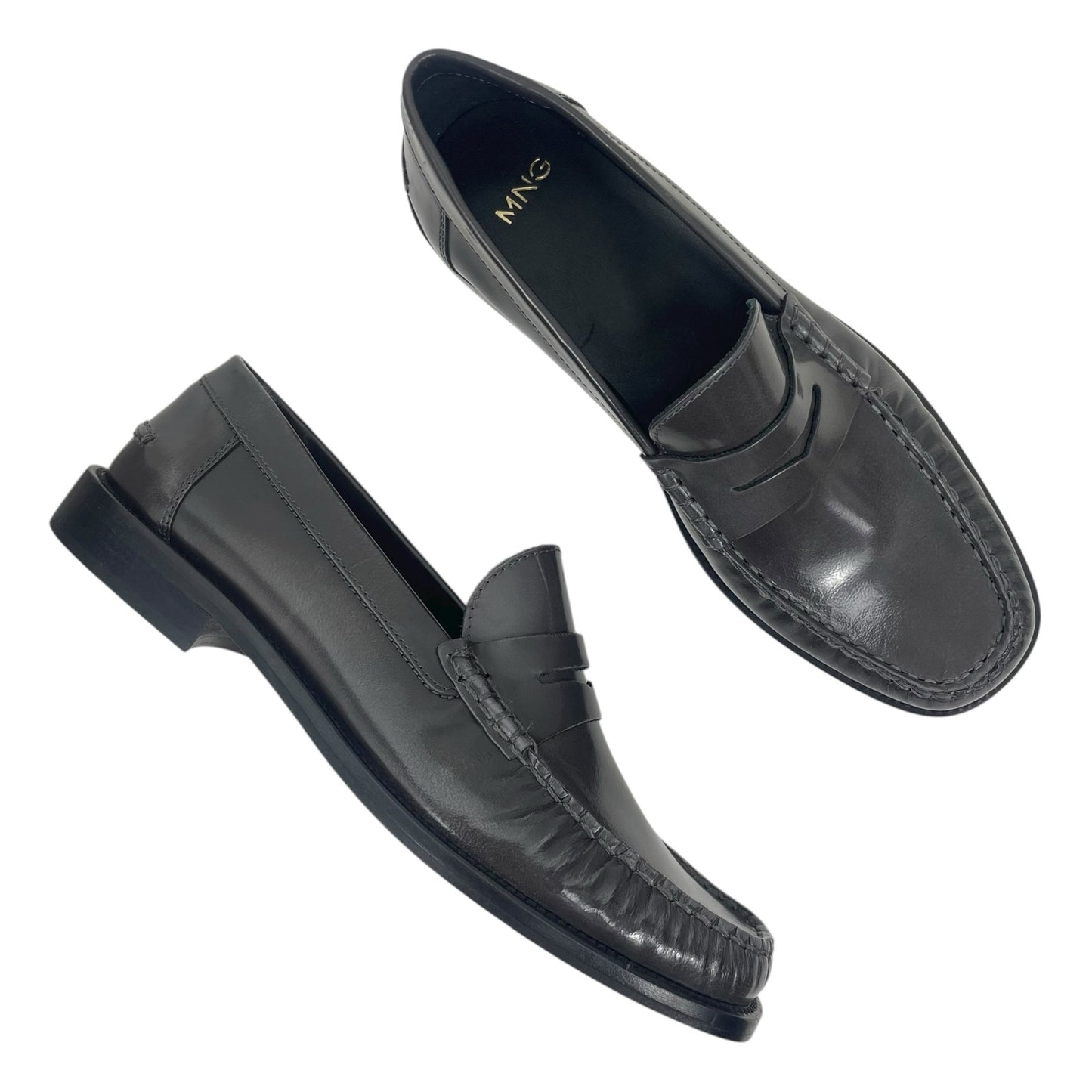 Mango MNG Square Toe Leather Penny Loafer Dark Grey Size 38/ US 7.5