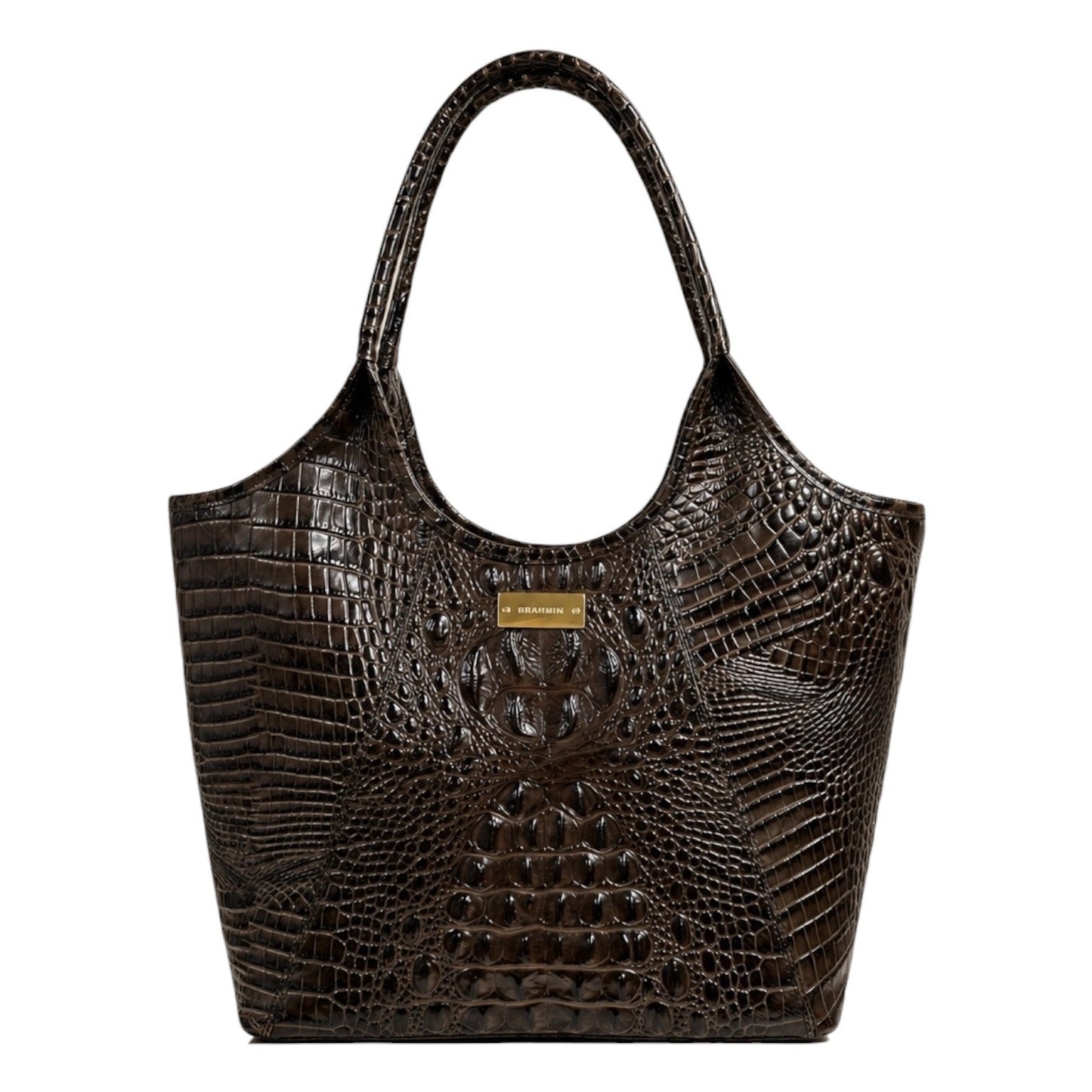 Brahmin Melbourne Shopper Tote Bag Brown Croc Embossed Leather