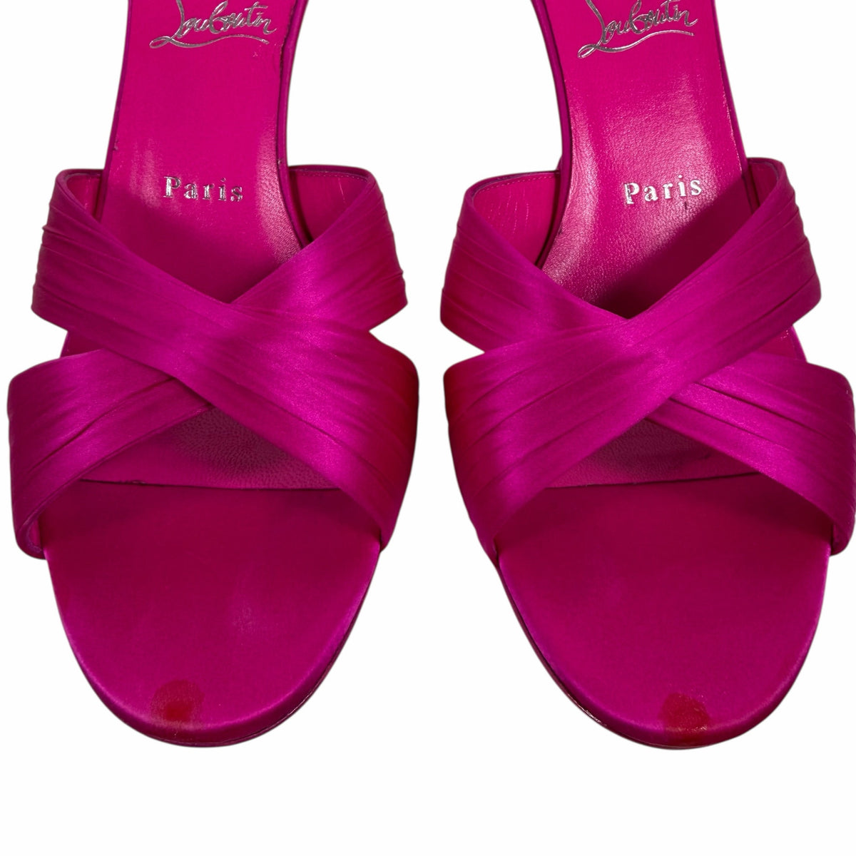 Christian Louboutin Nicol is Back 85 Crepe Satin Mule Sandal Pink Size 40