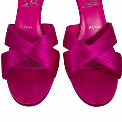 Christian Louboutin Nicol is Back 85 Crepe Satin Mule Sandal Pink Size 40