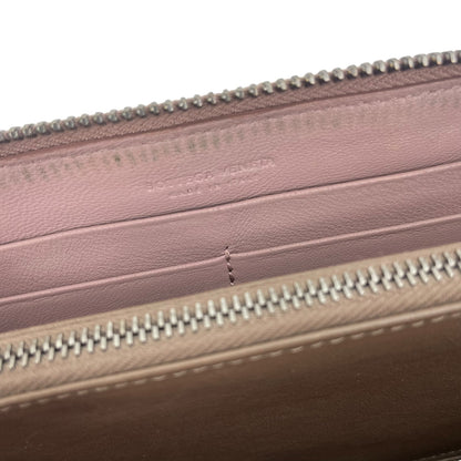 Bottega Veneta Intrecciato Zip Around Long Wallet Leather Weave Light Pink