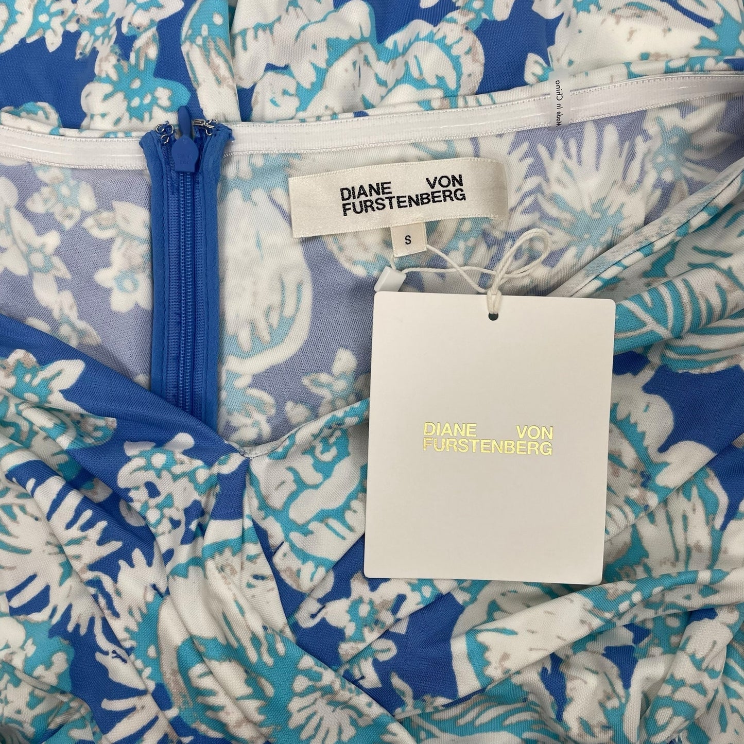 Diane von Furstenberg Stephen Off Shoulder Midi Dress Blue Size S