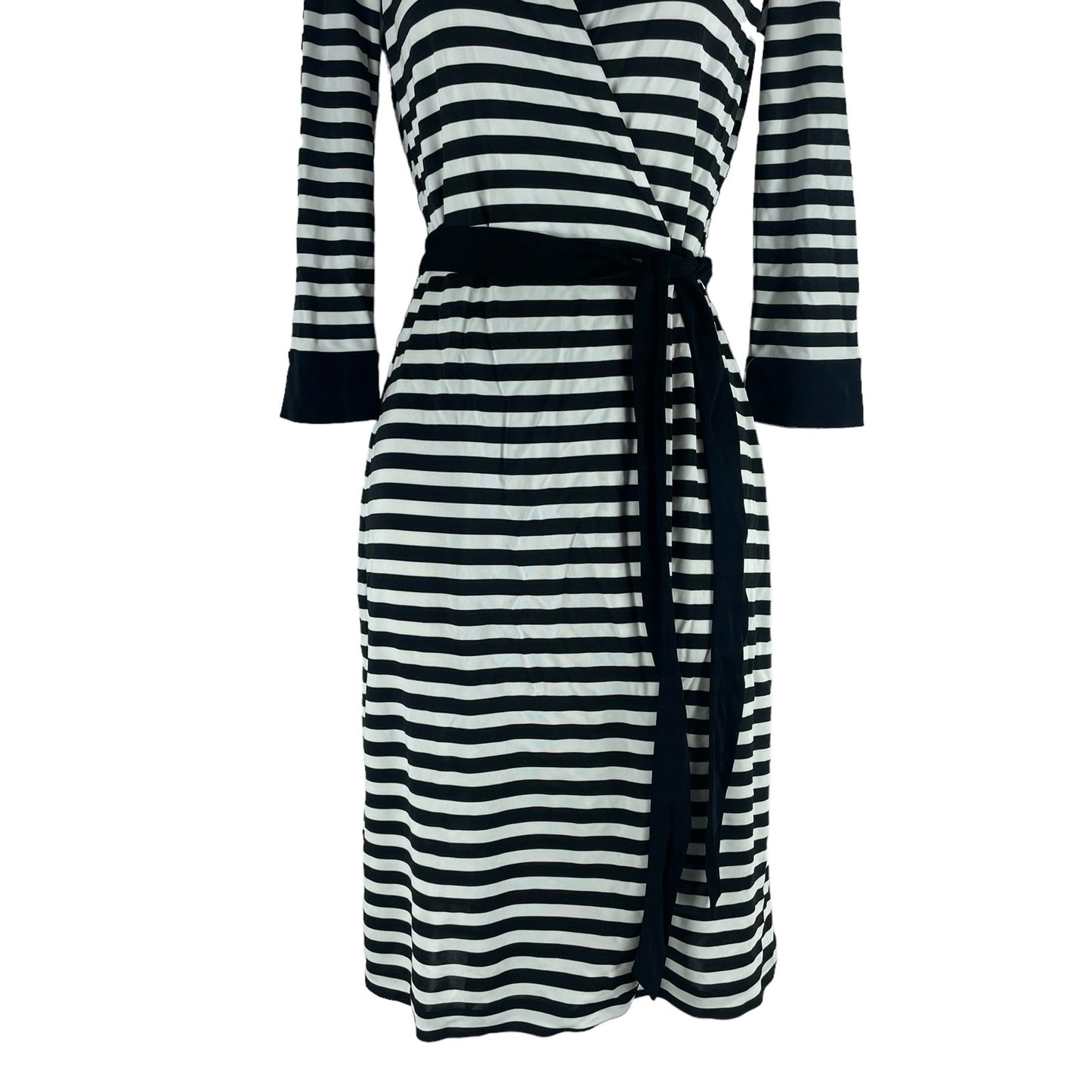 Diane Von Furstenberg New Julian Two Striped Wrap Dress Black White Size 0