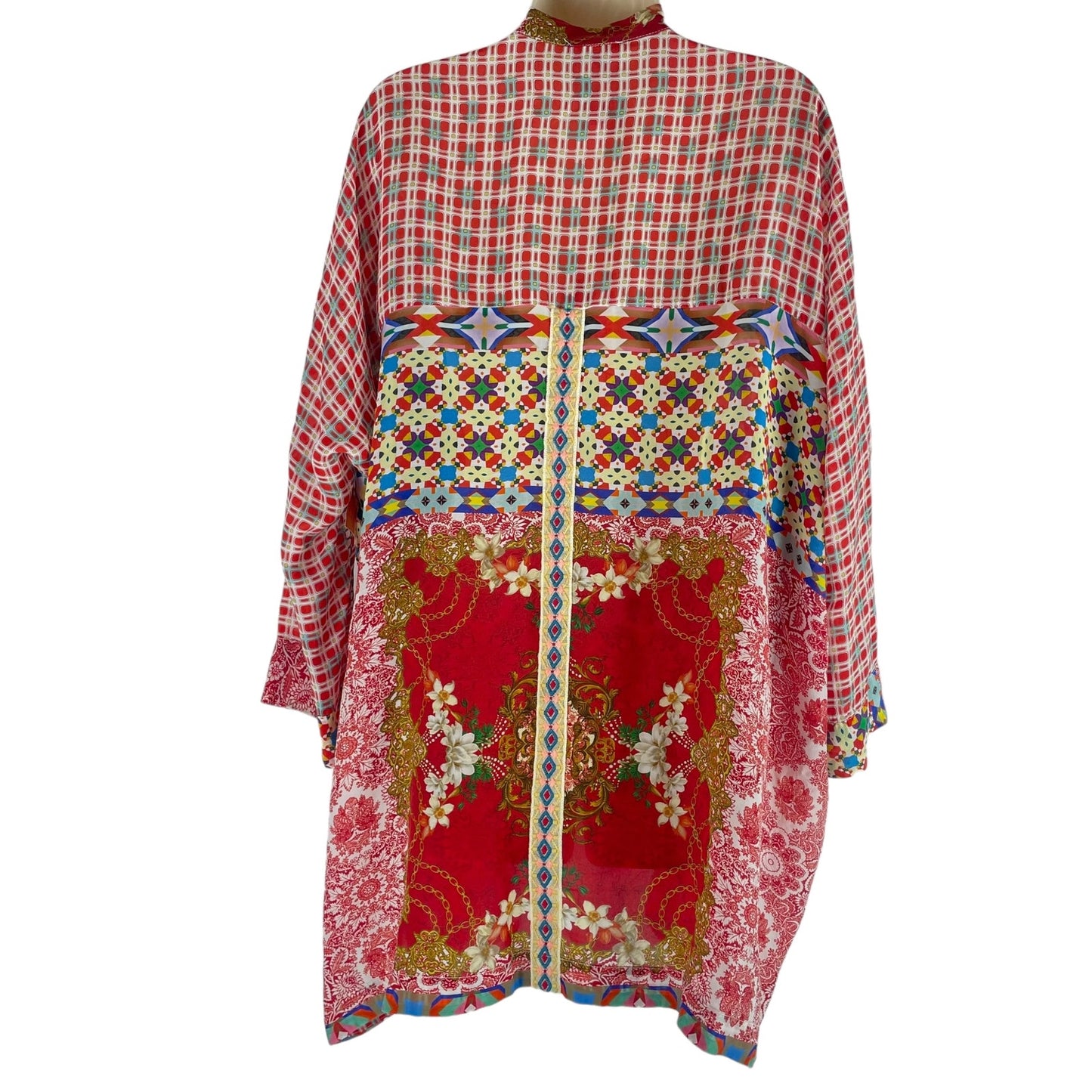 Johnny Was Dolce Mix Print Kimono Jacket Pockets Red Size XS