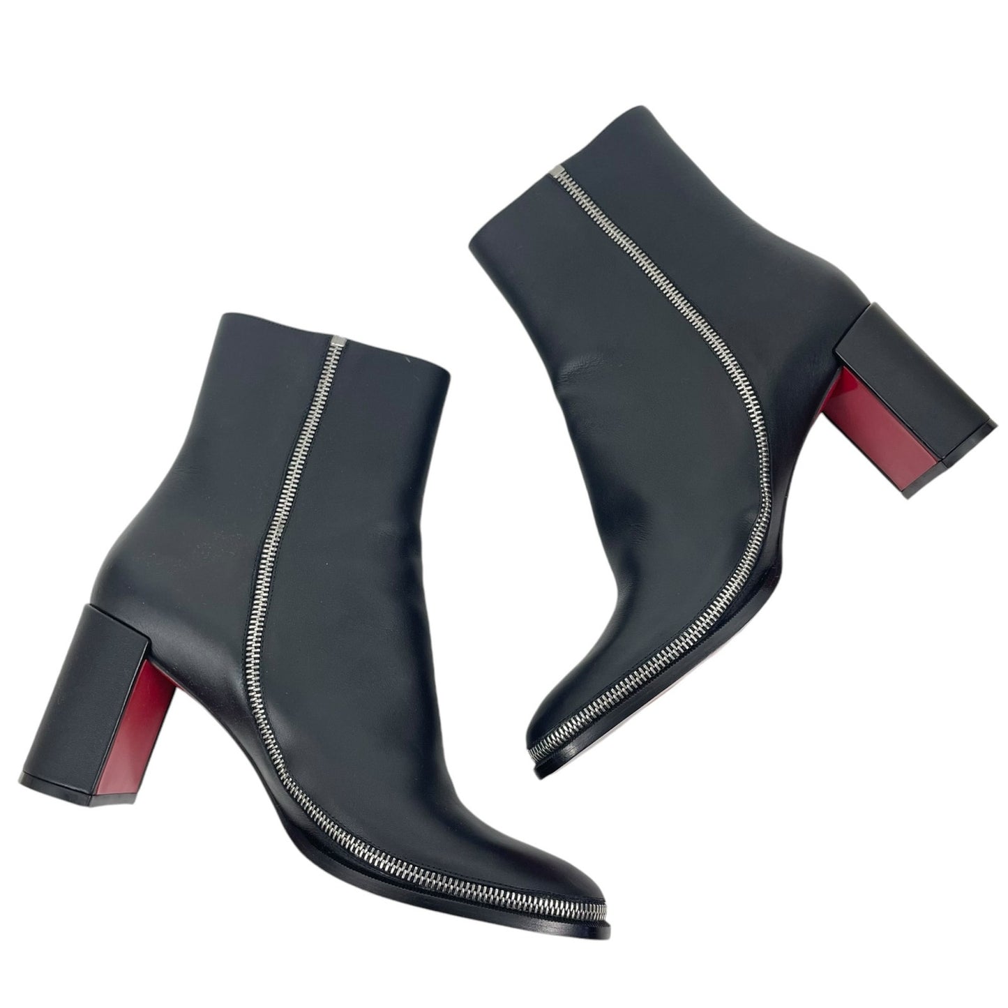 Christian Louboutin CL Zip 70 Calf Leather Ankle Boots Black Size 40