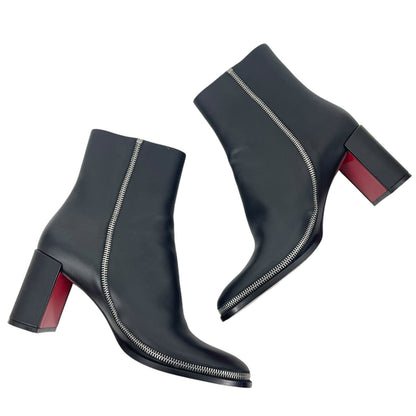 Christian Louboutin CL Zip 70 Calf Leather Ankle Boots Black Size 40