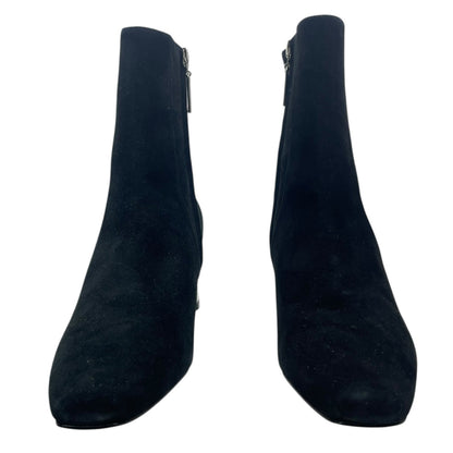Larroude Alexis Suede Mirror Heel Ankle Boots Black Silver Size 7.5