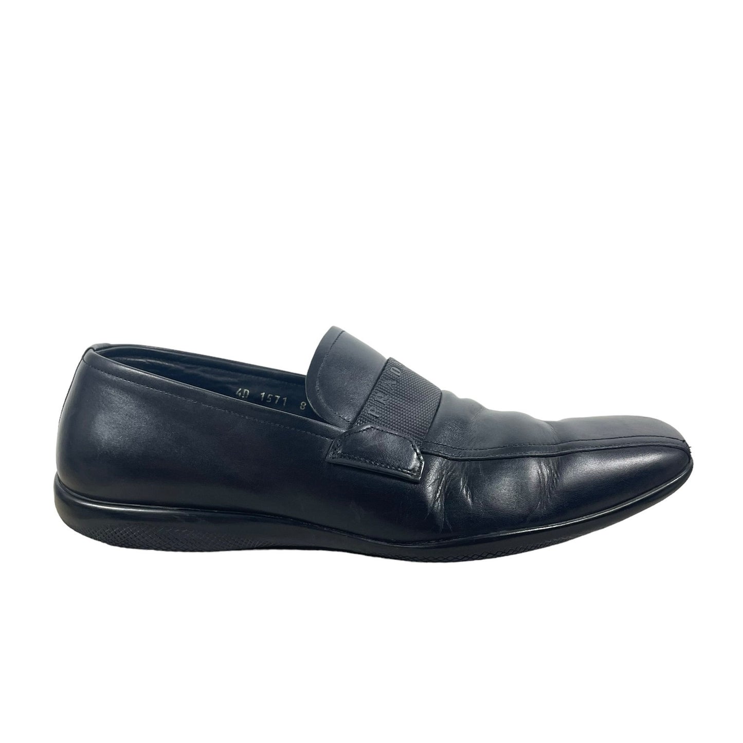 Prada Square Toe Leather Slip On Loafer Shoes Black Men Size 9