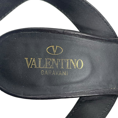 Valentino Garavani VLOGO Ankle Wrap Sandals Block Heel Black Size 38