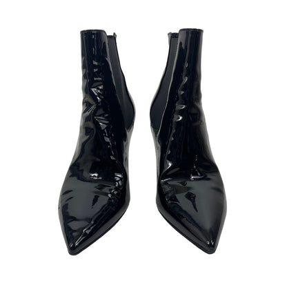 Saint Laurent Opyum Logo Heel Boots Patent Leather Black Size 39