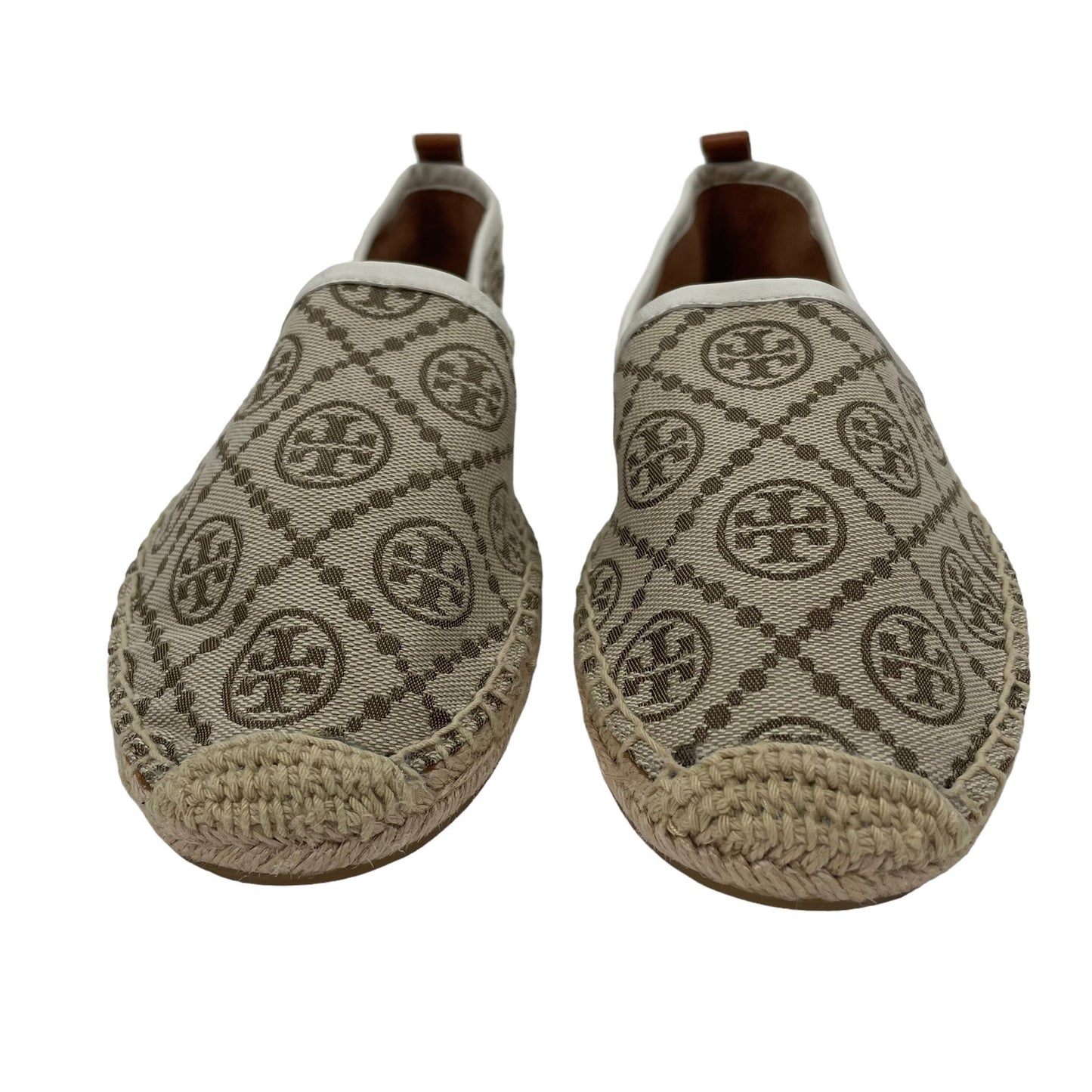 Tory Burch T Logo Monogram Espadrilles  Hazel White Leather Size 10