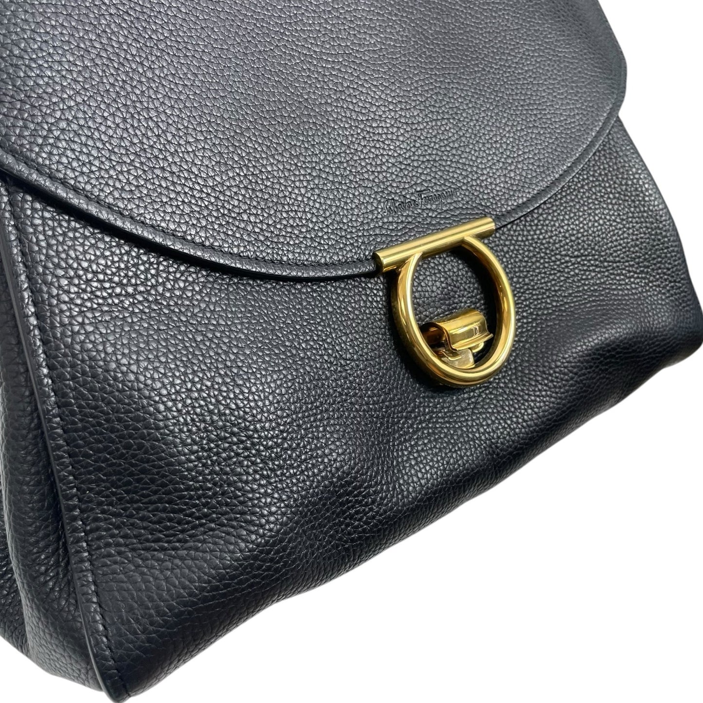 Salvatore Ferragamo Large Margot Gancini Leather Top Handle Bag Black