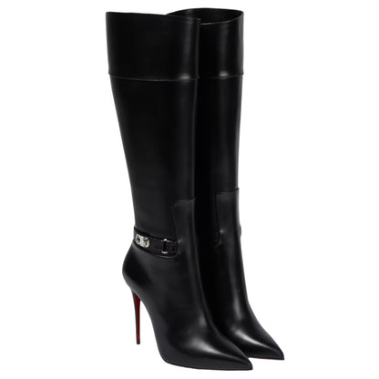 Christian Louboutin Lock Kate Botta 100 Leather Knee Boots Black Size 38.5