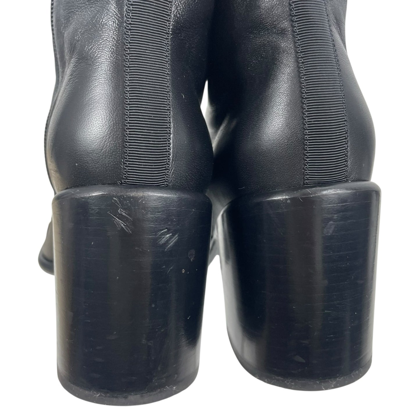 Chanel Coco Mark Logo Cap Toe Chain Short Leather Boots Black Size 39