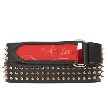 Christian Louboutin Loubi Spike Logo Leather Belt Black Red Men Size 110/44