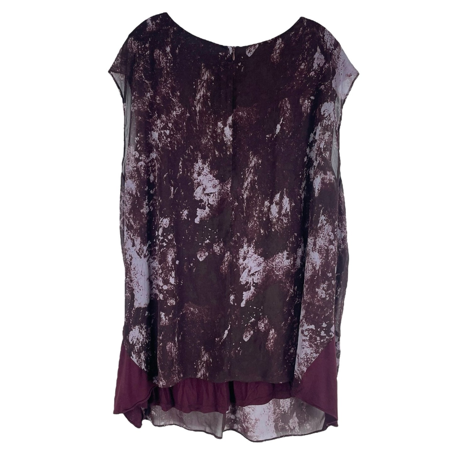 H by Halston Sleeveless Printed Chiffon Drapey Top Burgundy Size 28W