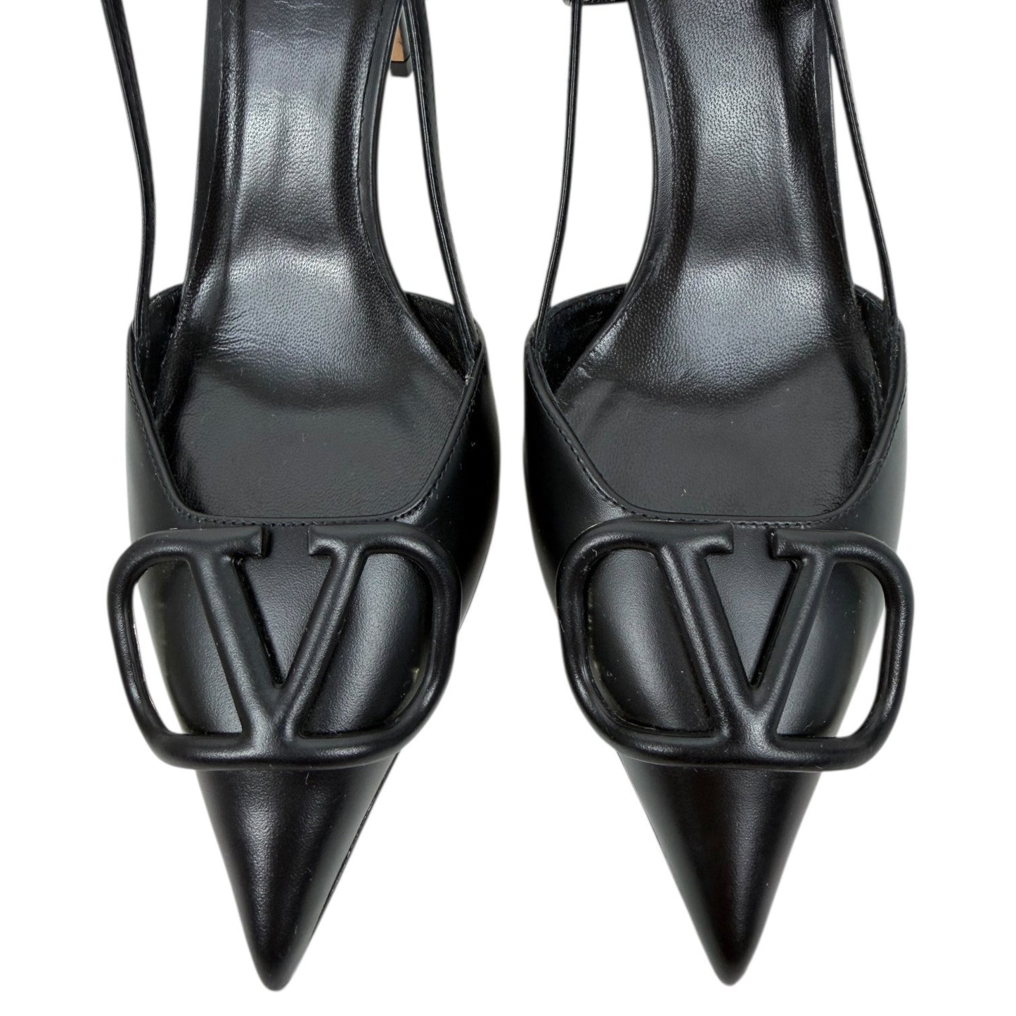 Valentino Garavani V Logo Calfskin 80mm Slingback Pump Black Size 36
