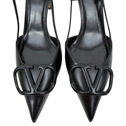 Valentino Garavani V Logo Calfskin 80mm Slingback Pump Black Size 36