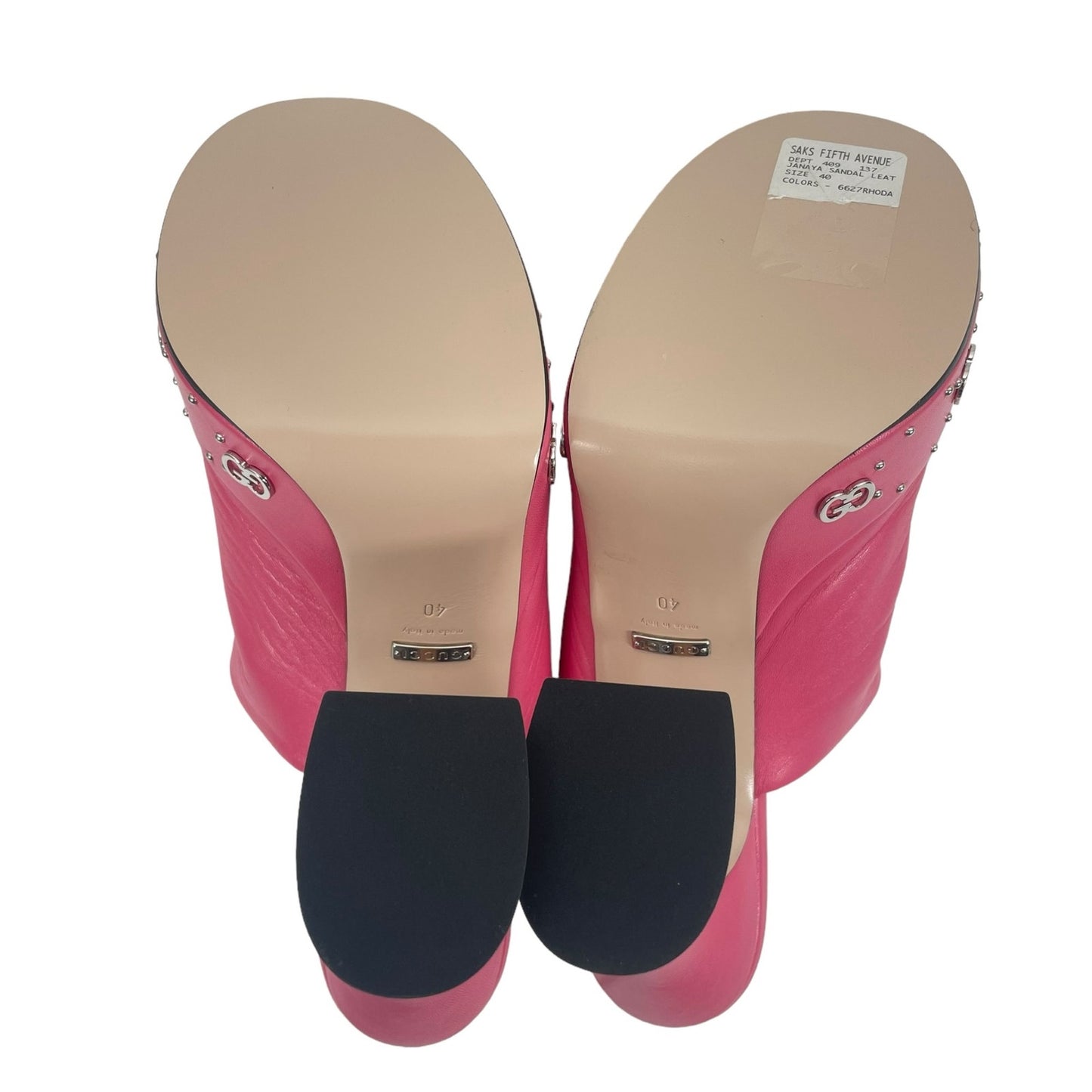 Gucci GG Studs Leather Platform Slide Sandal Rhodamine Pink Size 40