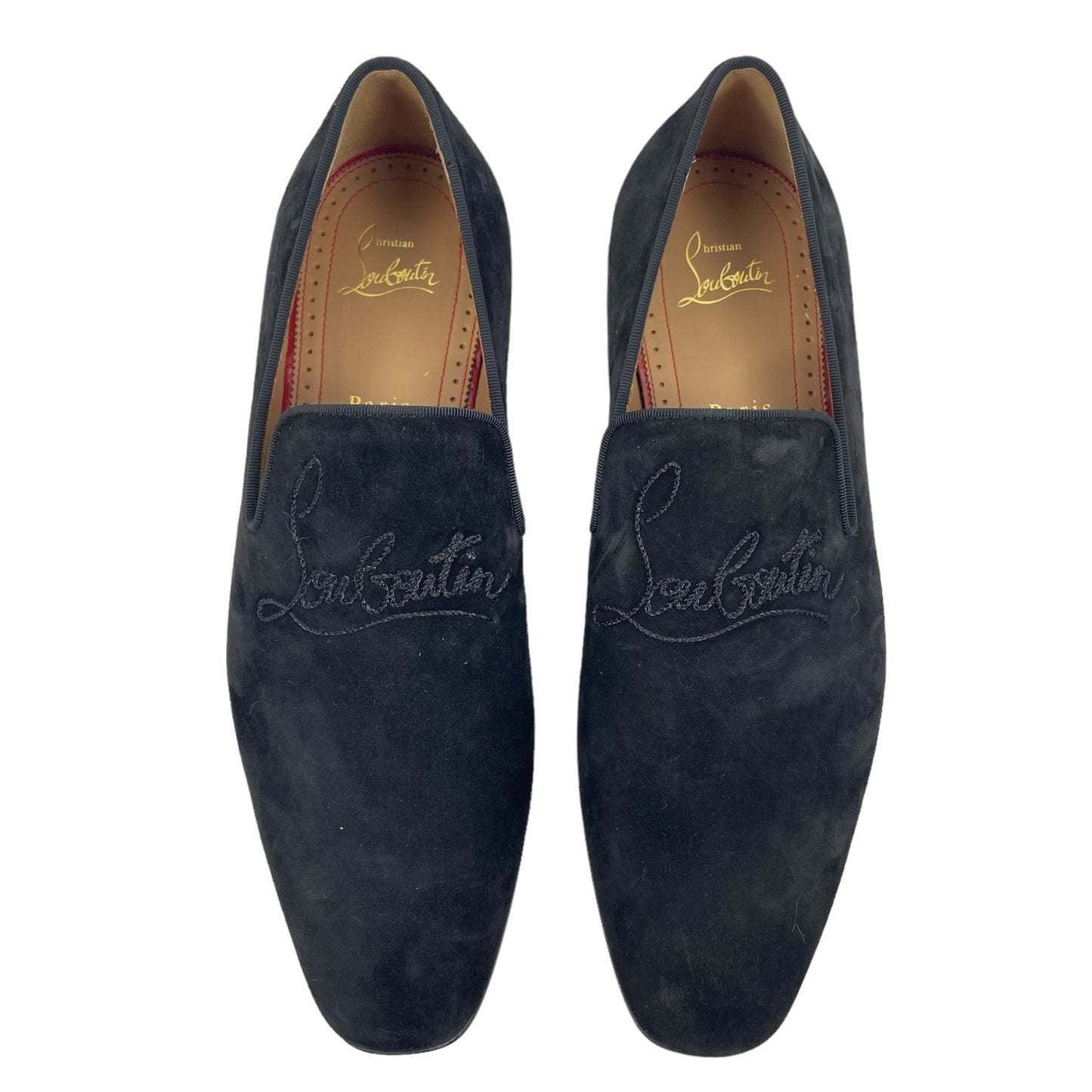 Christian Louboutin Navy Dandelion Strass Suede Loafer Flat Black Size 40.5