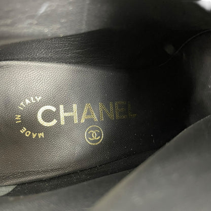 Chanel CC Logo Cap Toe Lamb Leather Heel Ankle Boots Black Size 38