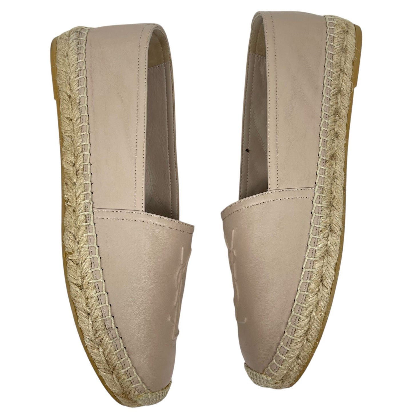 Saint Laurent Logo Monogram Nappa Leather Espadrilles Rose Poudre Size 38