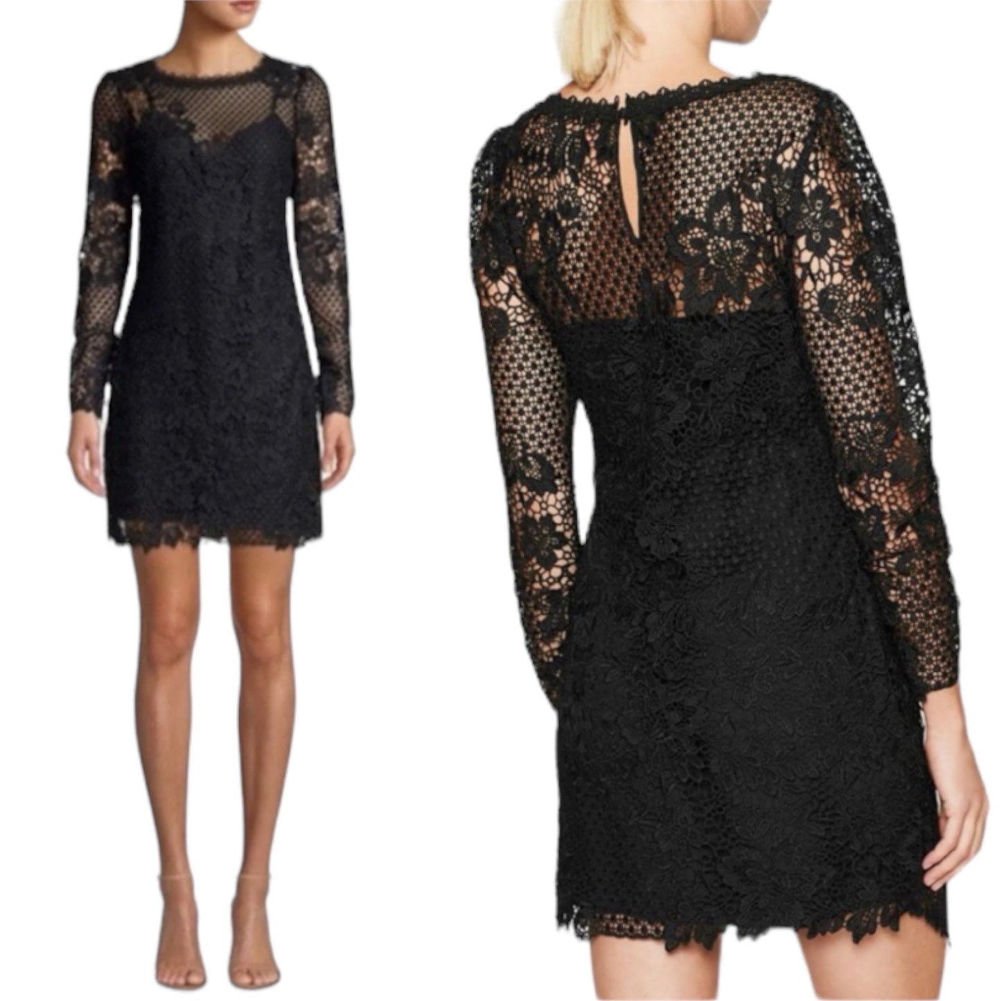 Joie Hemera Lace Yoke Long Sleeve Mini Dress Black Size 8