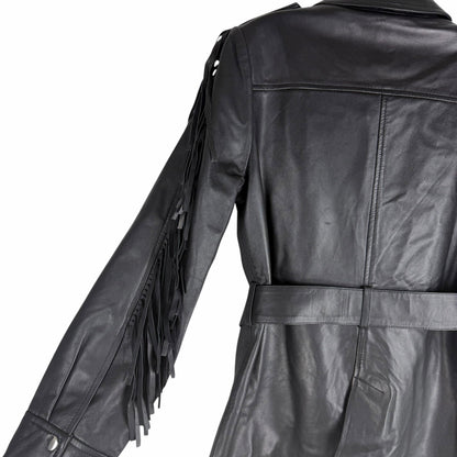 Walter Baker Linda Fringe Belted Lamb Leather Jacket Black Size S