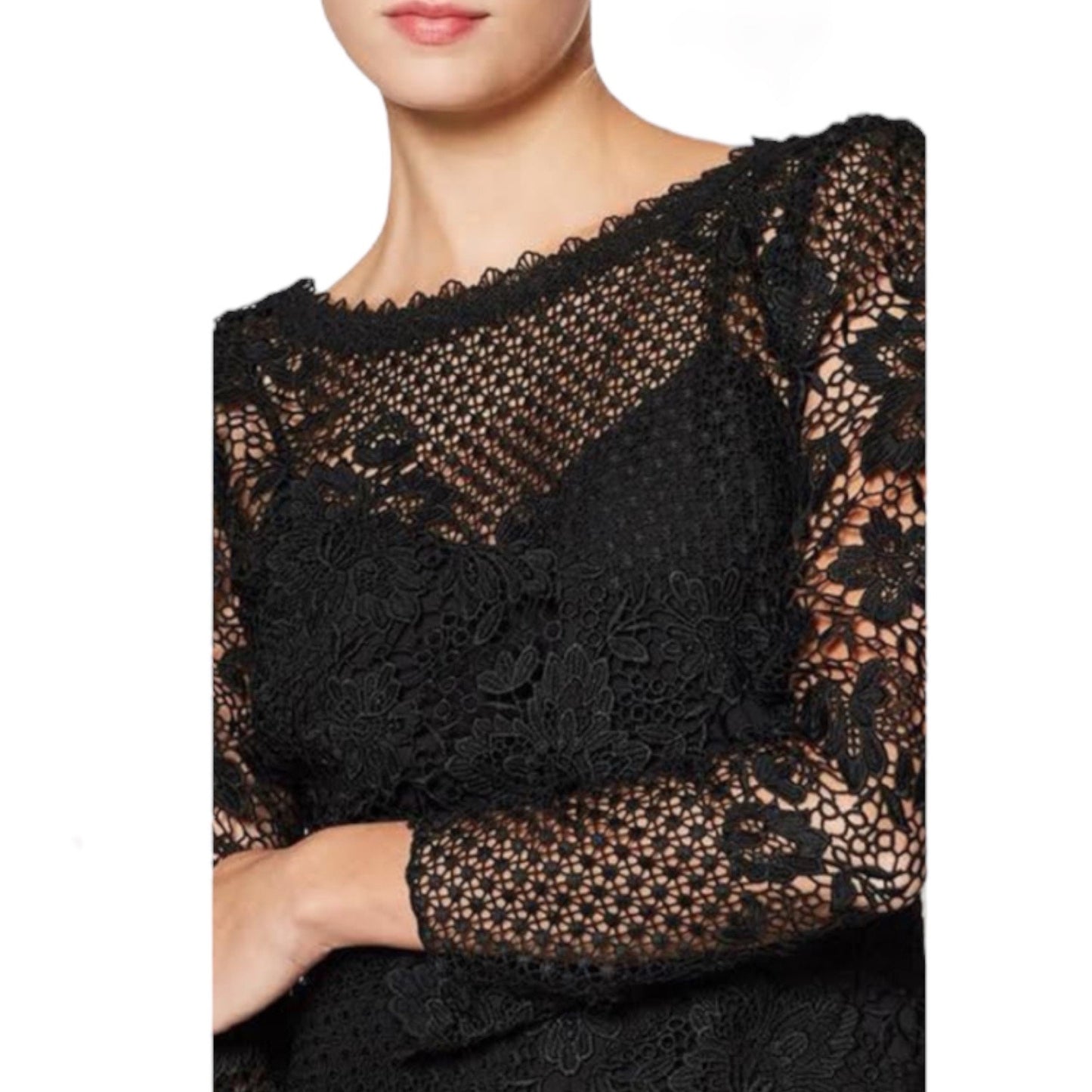 Joie Hemera Lace Yoke Long Sleeve Mini Dress Elegant Black Size 8