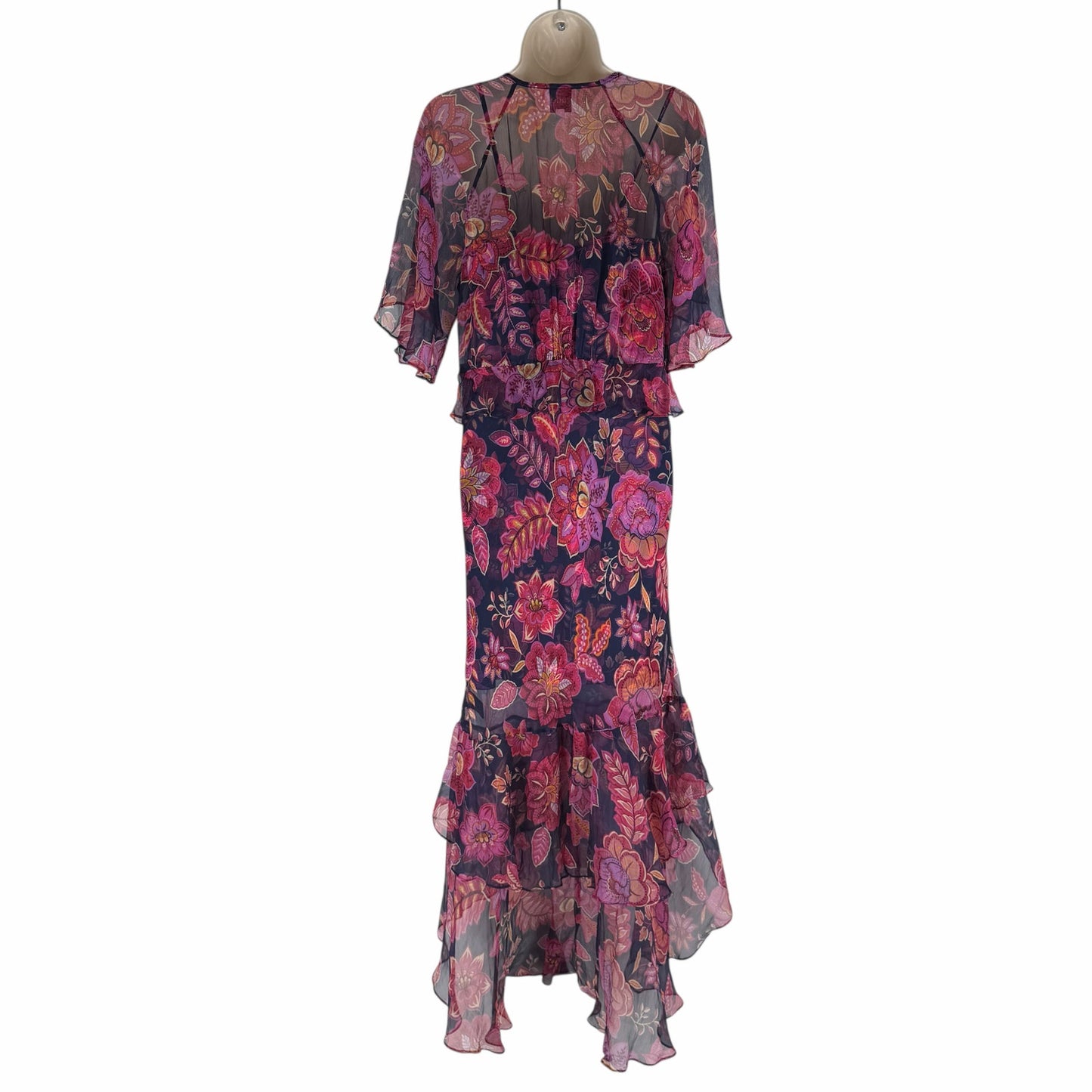 Johnny Was Jade Luxee Floral Silk Ruffle Maxi Dress Petria Pink Size XS