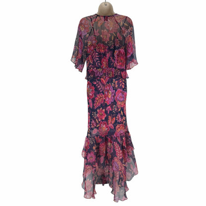Johnny Was Jade Luxee Floral Silk Ruffle Maxi Dress Petria Pink Size XS