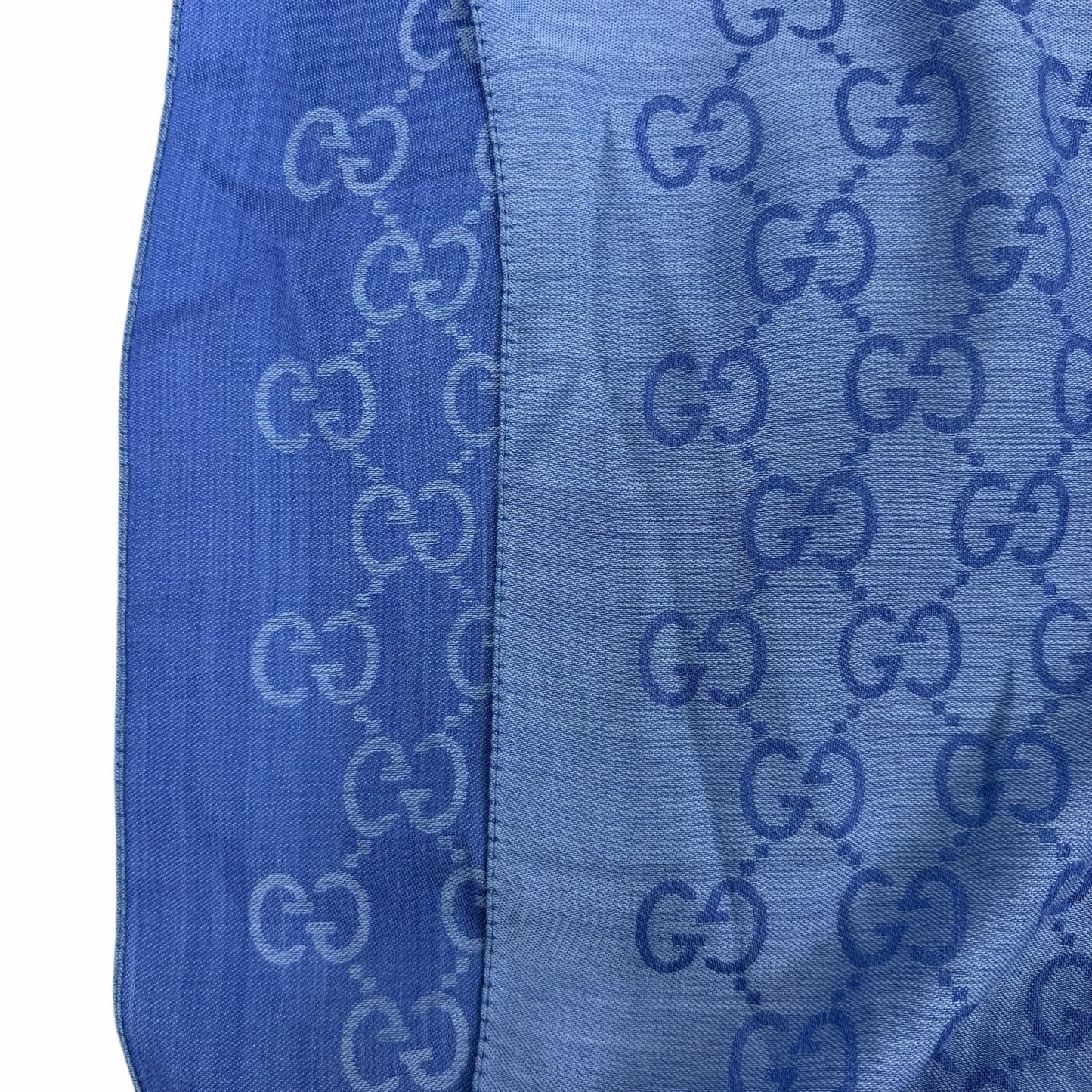 Gucci Wool Silk GG Monogram Light Jacquard Scarf Two Tone Blue