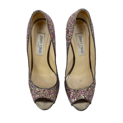 Jimmy Choo Rainbow Glitter Peep Toe Platform Pumps Size 37