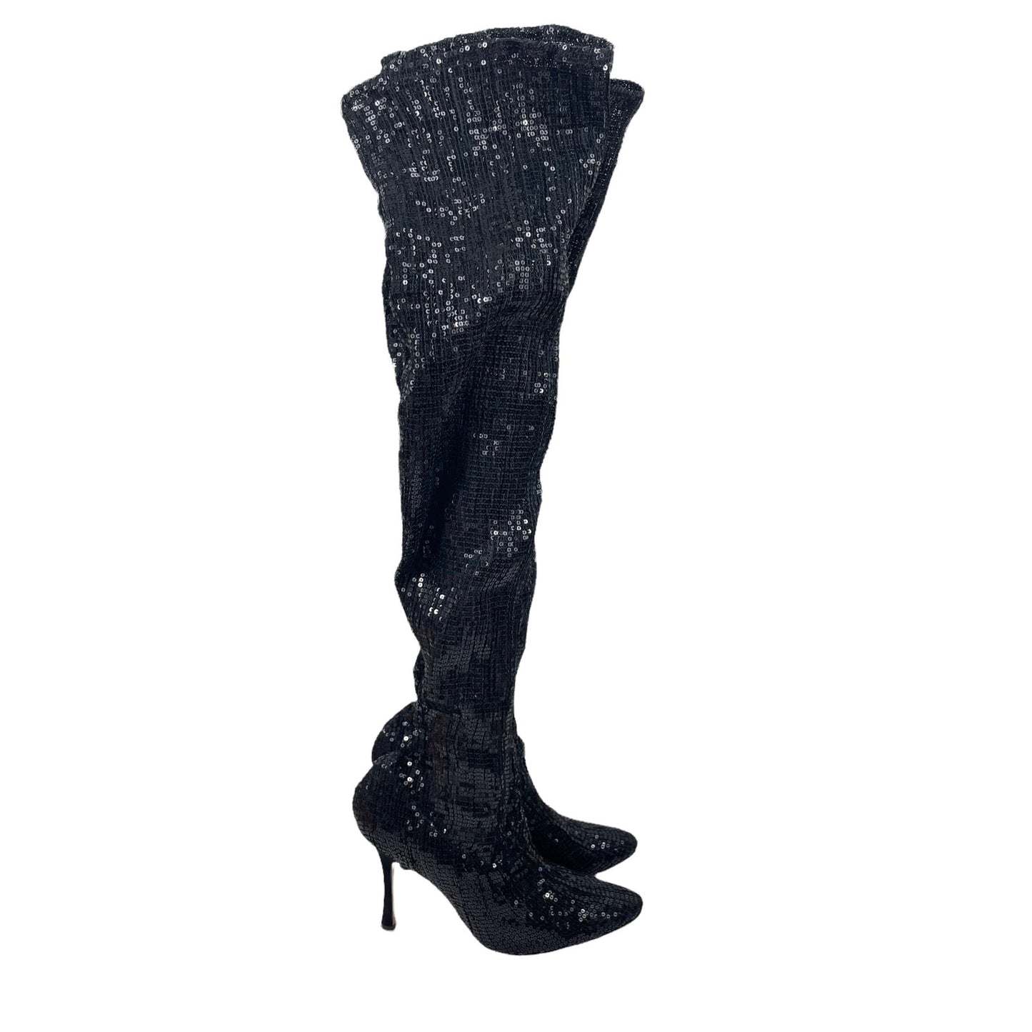 Manolo Blahnik Sequined Pascalare Over the Knee Boots Black Size 37.5