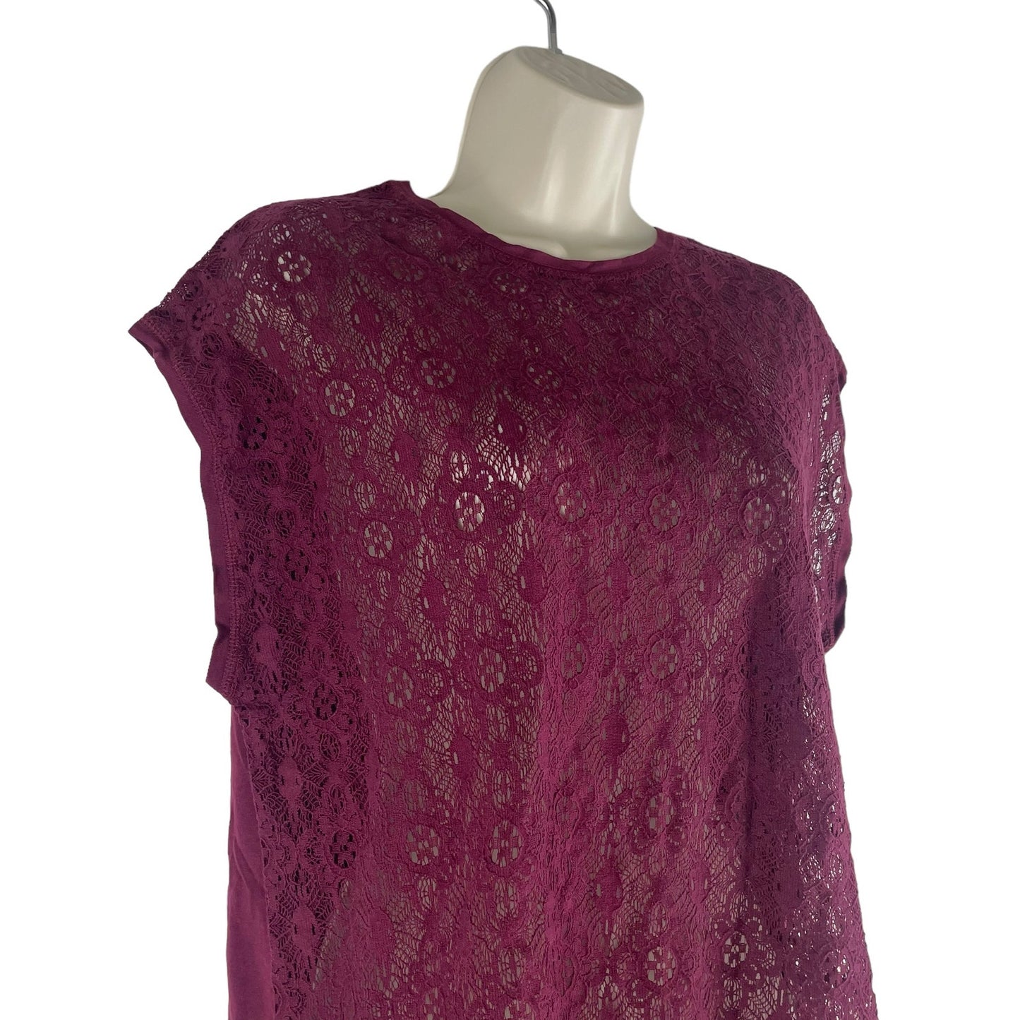 Old Navy Sleeveless Lace Front Boxy Top Soft Jersey Burgundy Size S