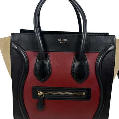 Celine Tricolor Mini Luggage Tote Bag Calf Leather Suede Rust Red Black