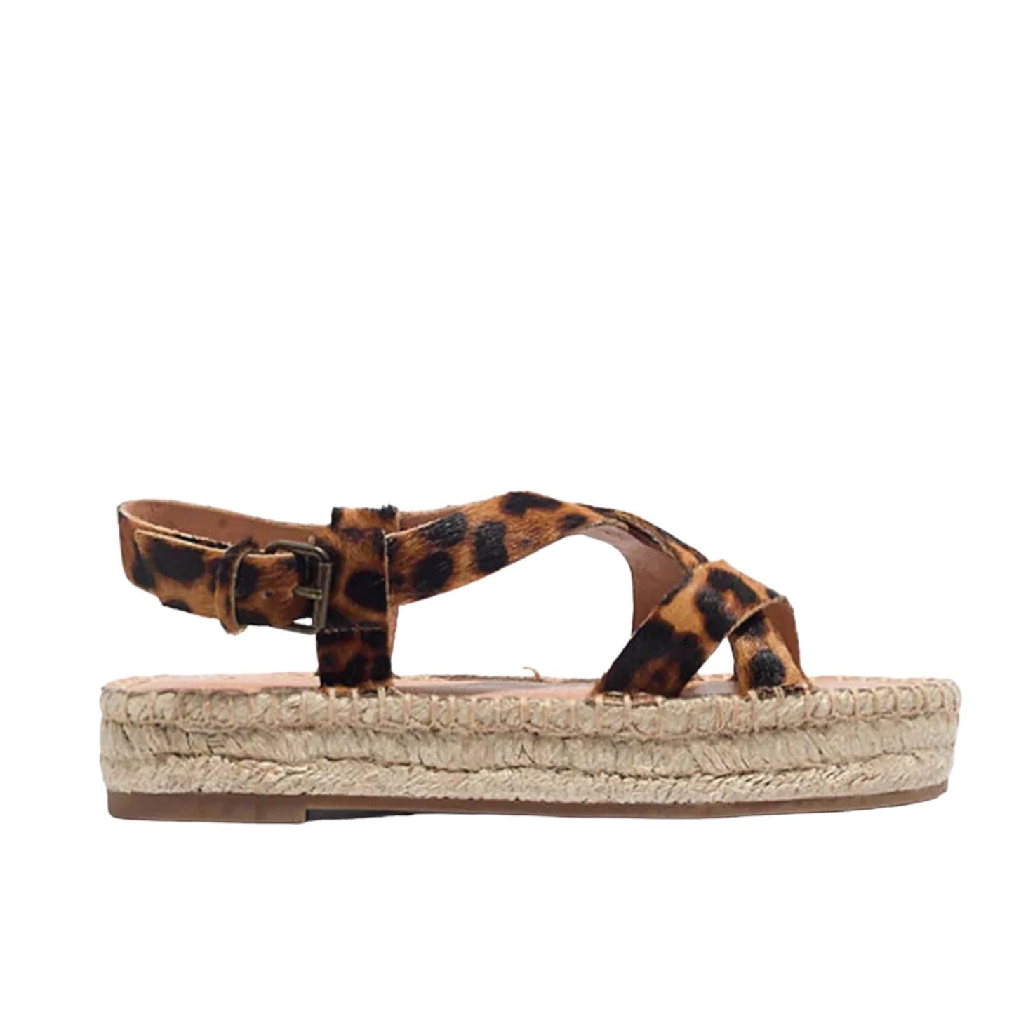 Madewell Malia Espadrille Platform Sandals Leopard Calf Hair Size 7.5