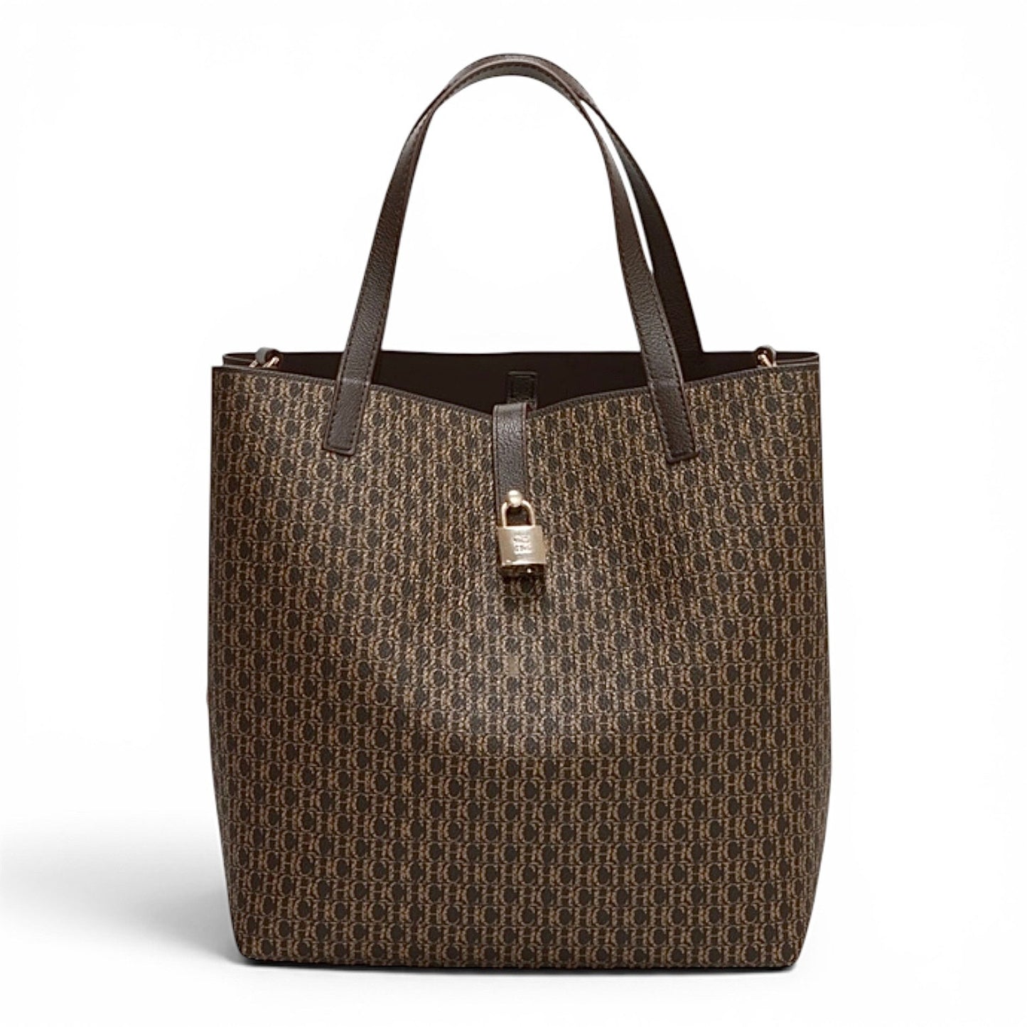 Carolina Herrera Matryoshka Locked CH Logo Medium Handbag Brown