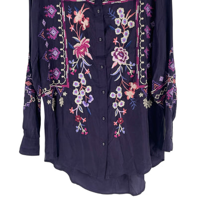 Johnny Was Curacao Floral Embroidered Oversized Tunic Shirt Size XS