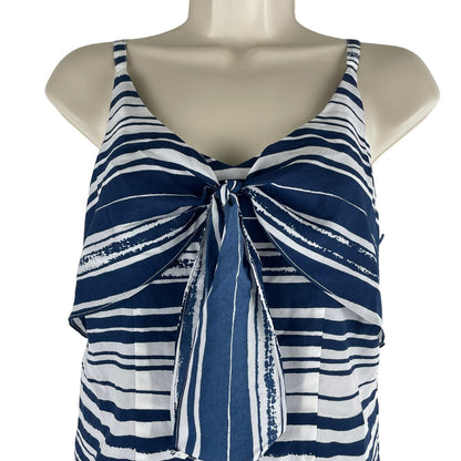 CAbi Nautical Stripe Mini Sun Dress Front Knot Blue White Size XS