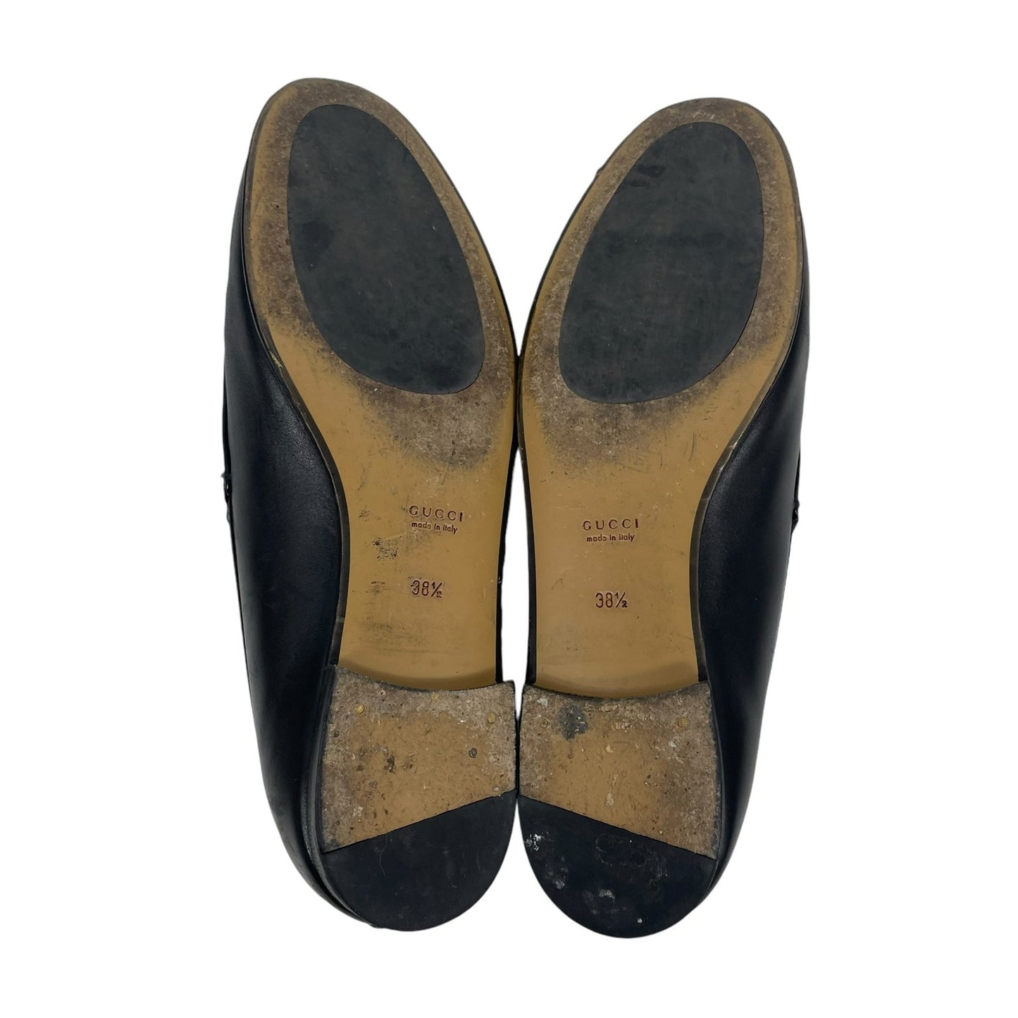 Gucci Jordaan Black Leather Loafers Horsebit Round Toe Flat Size 38.5