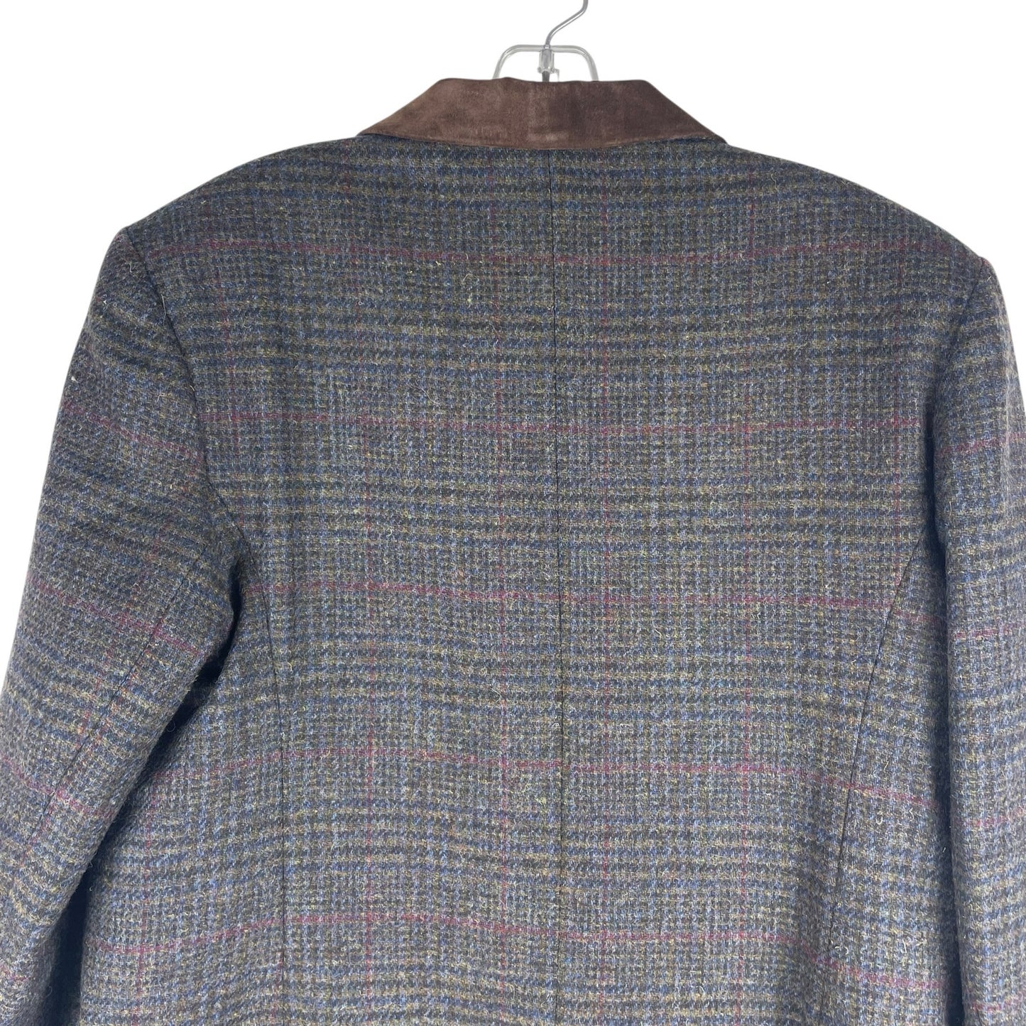 Express Suede Collar Wool Plaid Blazer Jacket Suede Gray Brown Size L