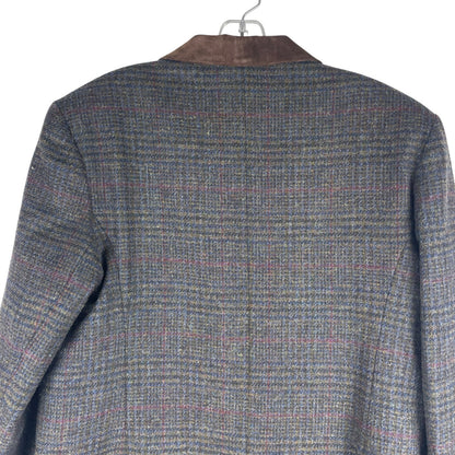 Express Suede Collar Wool Plaid Blazer Jacket Suede Gray Brown Size L