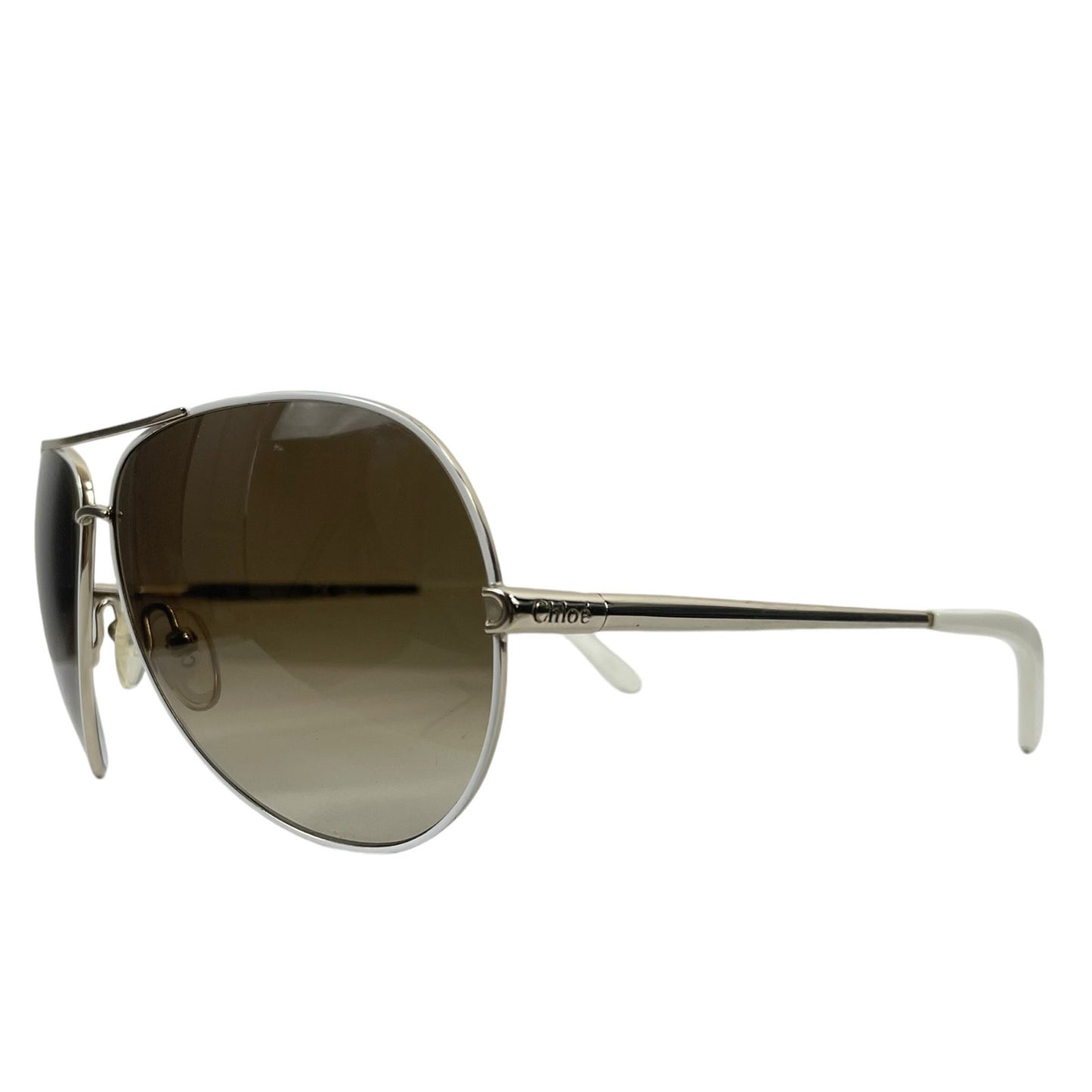 Chloe Oversized Aviator 60mm Sunglasses Metal Frame White Gold with Case