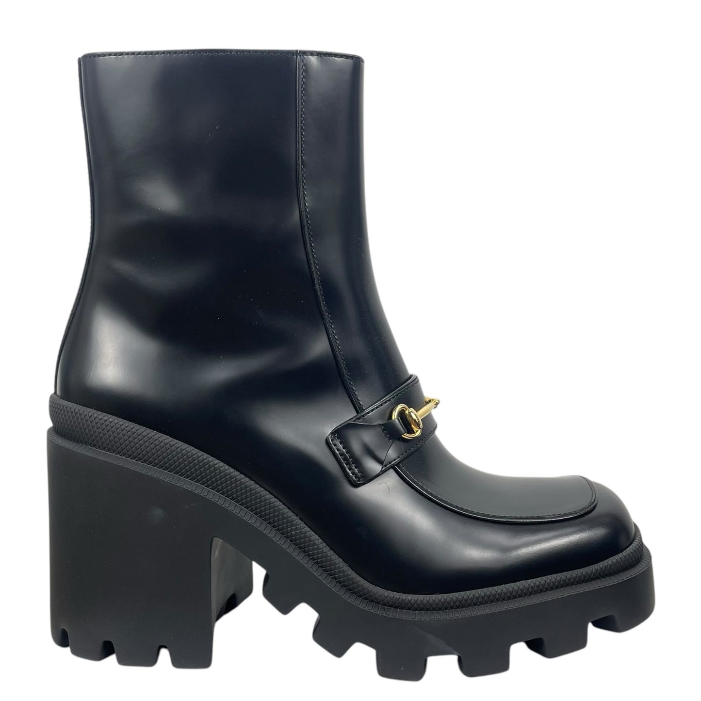 Gucci Magnum Calf Leather Horsebit Lug Sole Boots Black Size 40