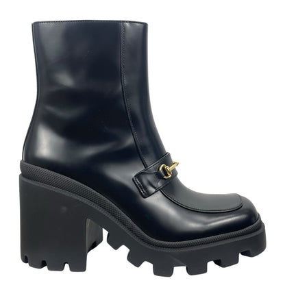 Gucci Magnum Calf Leather Horsebit Lug Sole Boots Black Size 40