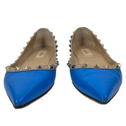 Valentino Garavani Rockstud Two Tone Poined Toe Flats Blue Pink Size 40